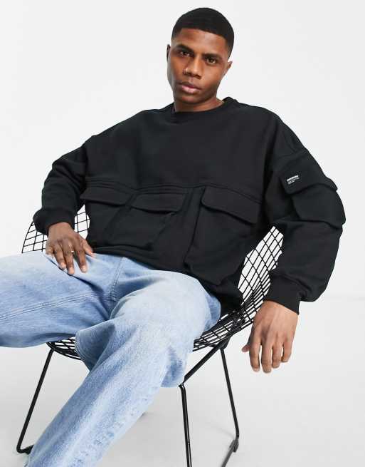 Dr. Denim - Sort sweatshirt med rund hals og utility-lomme  