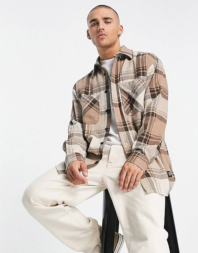 Dr Denim - state check overshirt in brown
