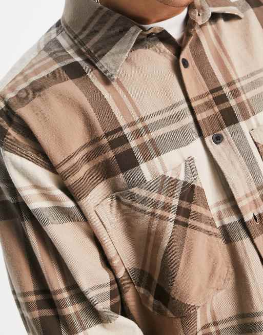 Dr Denim State check overshirt in brown, 4 of 4