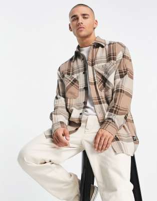 Dr Denim State check overshirt in brown - ASOS Price Checker