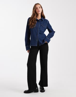 Dr Denim Structured Regular Fit Long Sleeve Mid-weight Denim Shirt In Blue