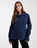 [Dr Denim] Dr Denim structured regular fit long sleeve midweight denim shirt in darkwash indigo blue S Dark retro