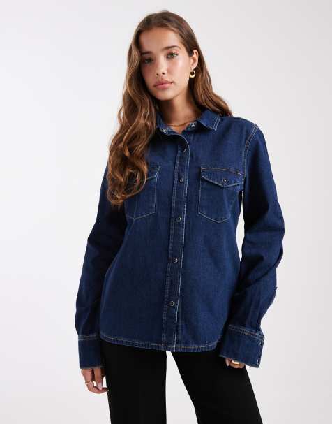 Dr Denim - Struktureret, almindelig pasform, lange ærmer, mellemvægtig denimskjorte i mørkvasket indigoblå - view 1