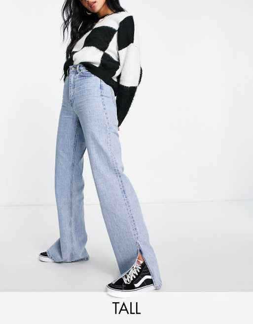 Dr Denim Tall – Echo – Jasnoniebieskie jeansy z szerokimi nogawkami i rozcięciem z boku w stylu retro
