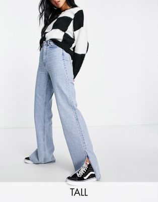 Dr Denim Tall Echo sky high wide leg jeans with side slit in light retro - ASOS Price Checker