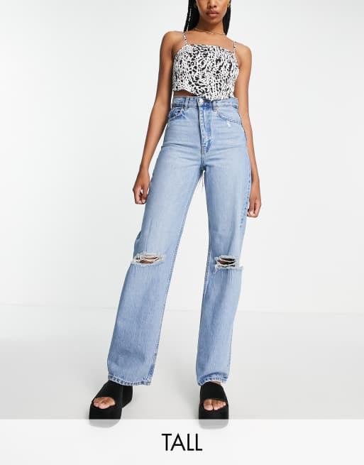 Dr Denim Tall – Echo – Locker geschnittene Jeans in Mittelblau mit zerrissenen Knien