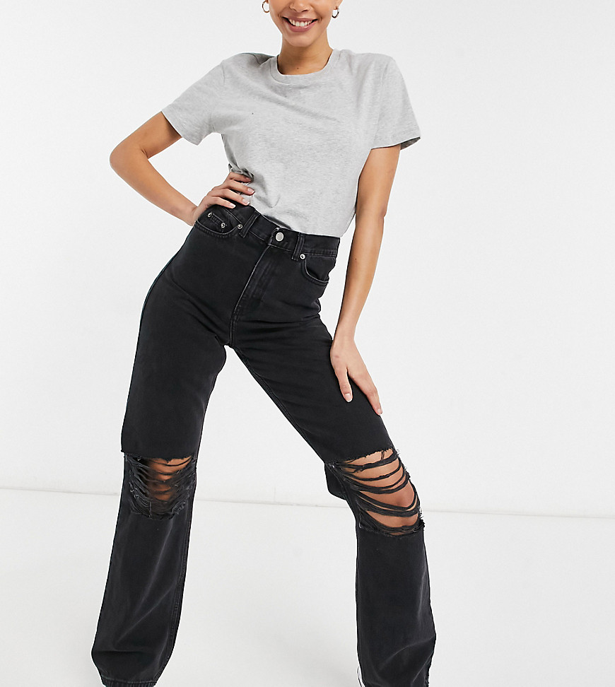 Dr Denim Tall Echo wide leg jeans with knee rips in black