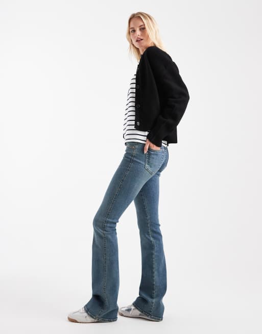 Dr Denim Tall Kily low waist bootcut jeans in darkwash indgio blue, 3 of 5