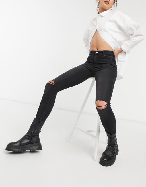 Dr Denim Tall - Lexy - Jeans skinny con strappi, colore nero, 3 di 4