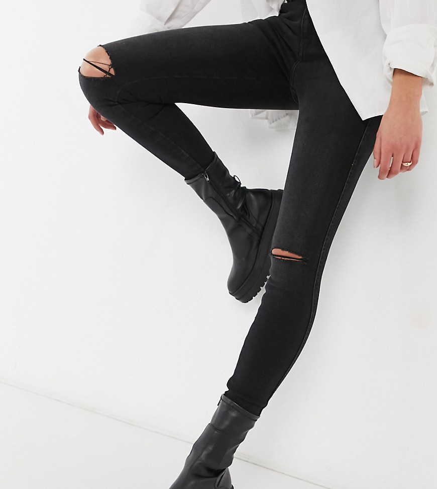 Dr Denim Tall Lexy skinny jeans with rips in black