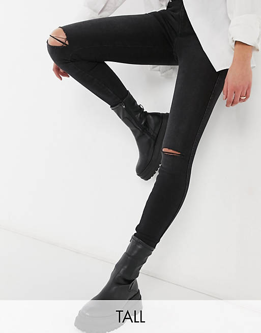 Dr Denim Tall - Lexy - Sorte skinny-jeans med flænger