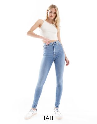 Dr. Denim Tall - Moxy - Eng geschnittene Jeans mit hohem Stretchanteil und hohem Bund in hellem Used-Look-Blau