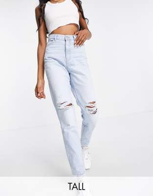 Dr Denim Tall Nora High Rise Mom Jeans With Ripped Knees In Bleach Wash Blue Blues Modesens 2982