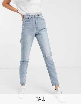 Dr Denim Tall - Nora - Mom jeans met hoge taille en scheuren in blauw | ASOS