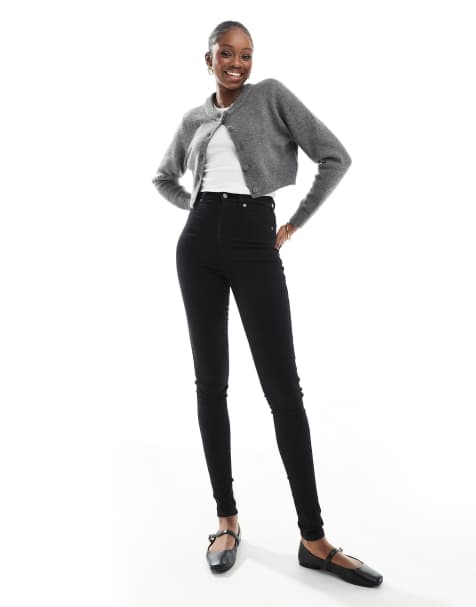 Dr Denim Tall - Solitaire - Jeans super skinny a vita alta lavaggio nero pulito - view 1