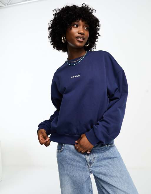 Dr Denim Terri crew neck loose heavyweight sweatshirt in dark