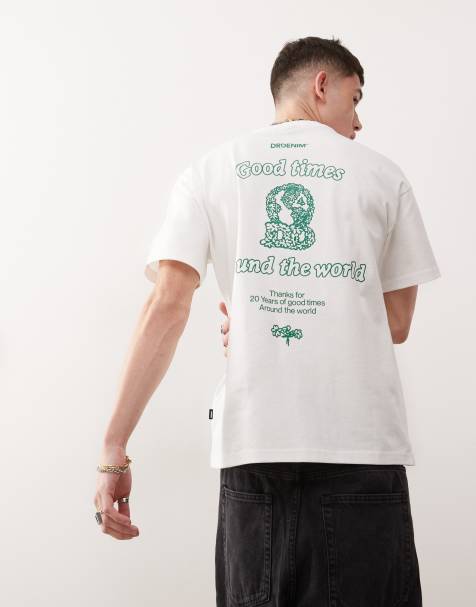 Dr Denim – Trooper – Biały luźny T-shirt z grafiką z motywem „20th Year Anniversary” na plecach - view 1
