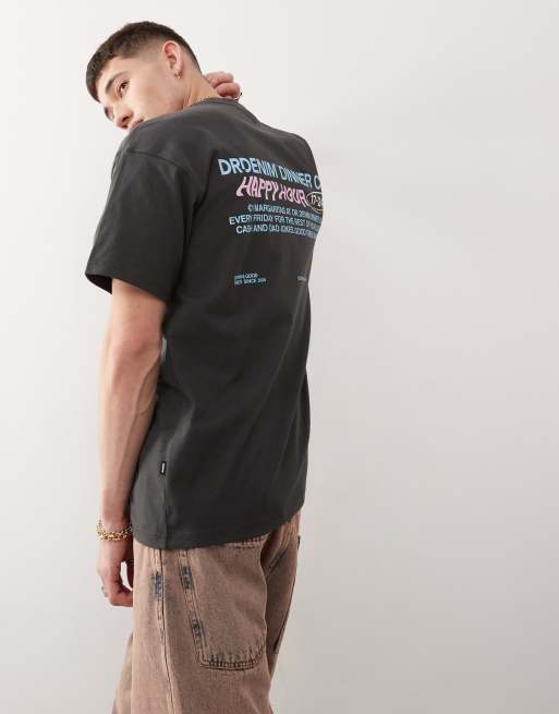 Dr Denim – Trooper – Locker geschnittenes T-Shirt in dunklem Anthrazit mit „Happy Hour“-Rückenprint , 4 von 4