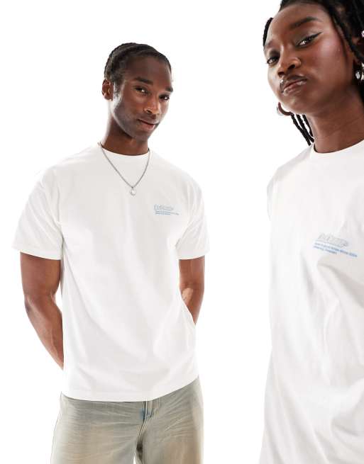 Dr. Denim – Trooper – Locker geschnittenes Unisex-T-Shirt in gebrochenem Weiß mit Grafikprint auf dem Rücken