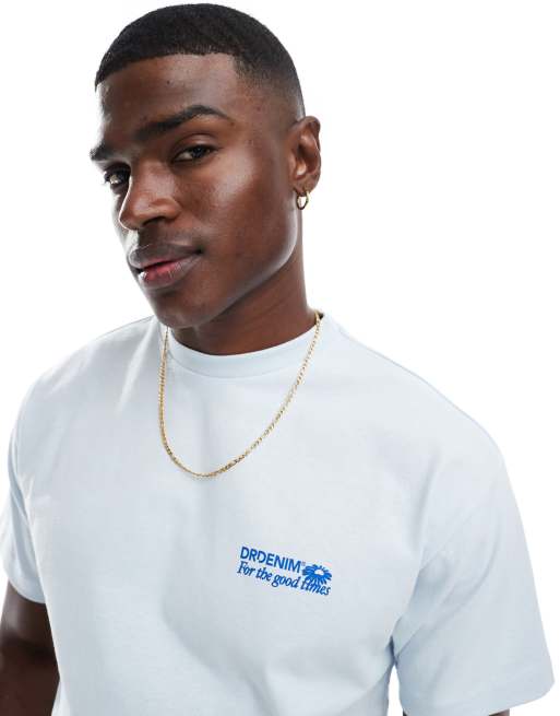 Dr Denim Trooper relaxed fit t-shirt in washed light blue daisy print, 3 of 4