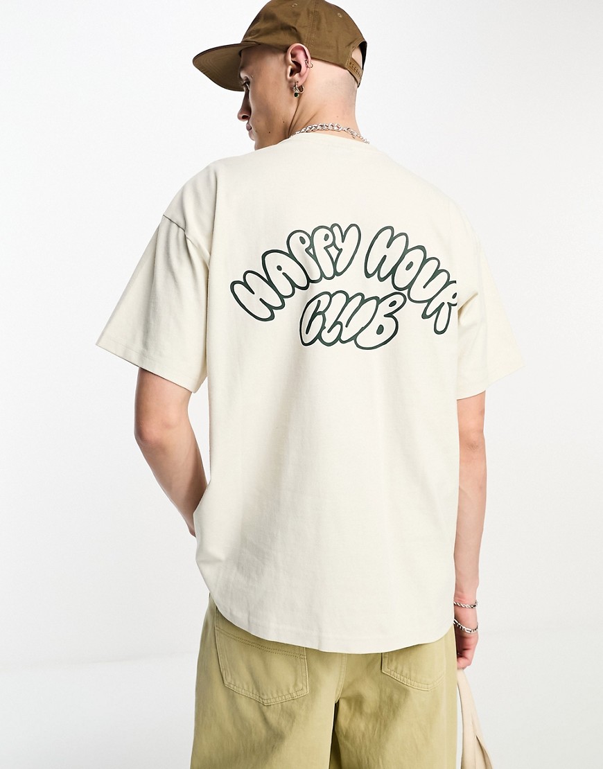 Trooper relaxed fit T-shirt with happy hour back graphic print in off white