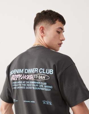 Dr Denim Dr Denim Trooper relaxed fit t-shirt with happy hour back print in dark charcoal grey
