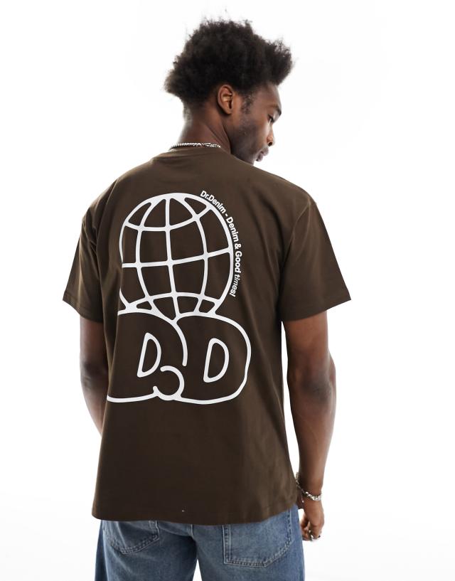 Dr Denim - trooper relaxed fit t-shirt with logo back print in chocolate brown