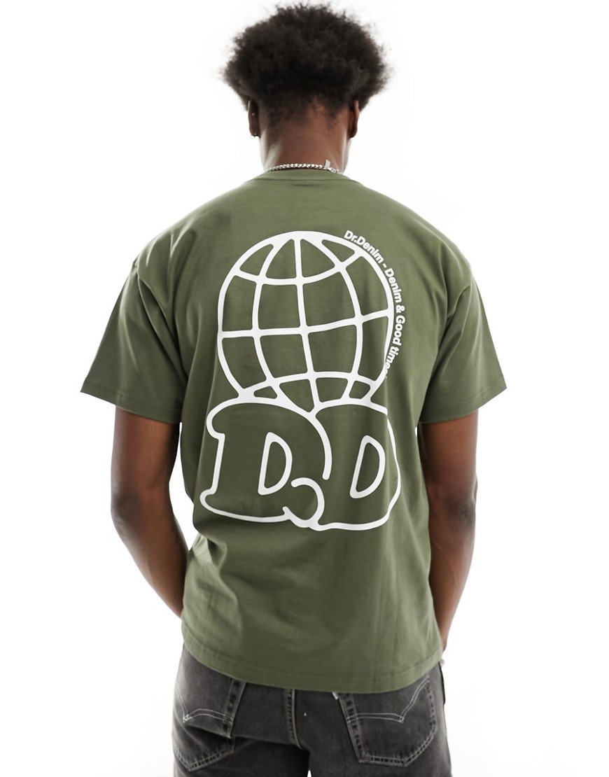 Dr Denim Trooper relaxed fit t-shirt with logo back print in khaki-Green