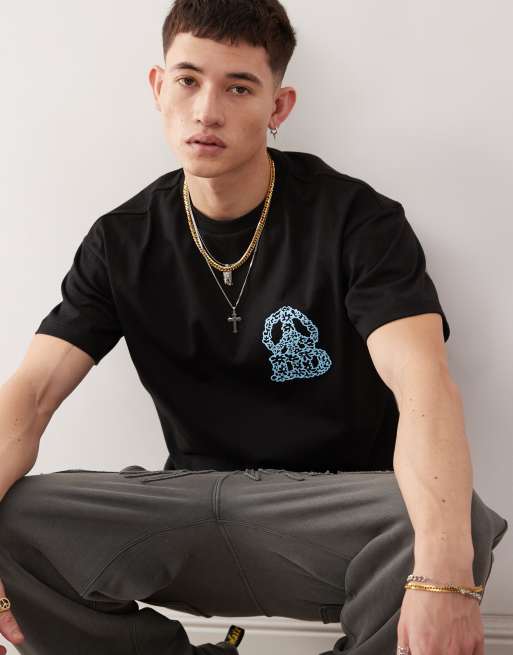 Dr Denim - Trooper - Ruimvallend T-shirt met print in zwart