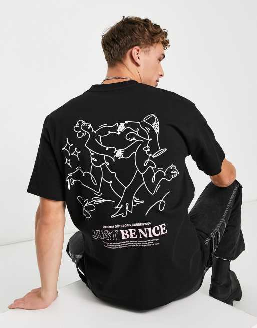 Dr Denim - Trooper - Sort afslappet t-shirt med print på ryggen