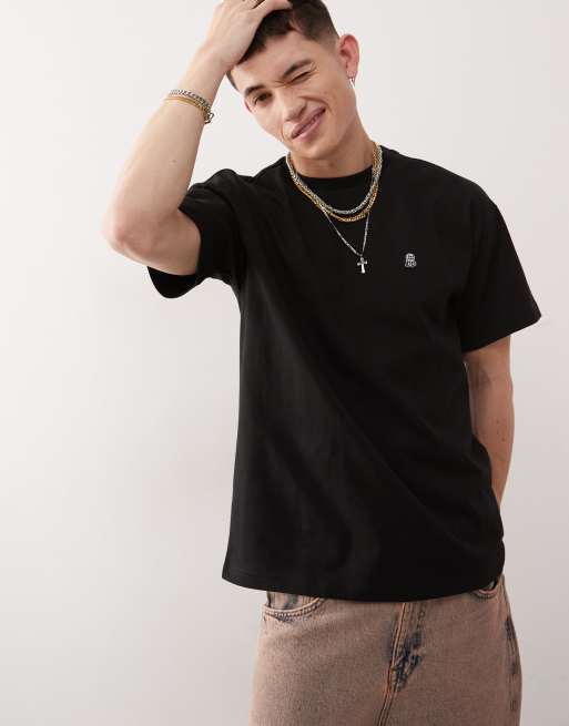 Dr Denim - Trooper - Sort T-shirt med 'DD'- og peace-broderi foran i afslappet pasform
