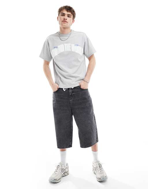 Dr Denim - Trooper - T-shirt décontracté avec imprimé Around The World en relief devant - Gris clair chiné