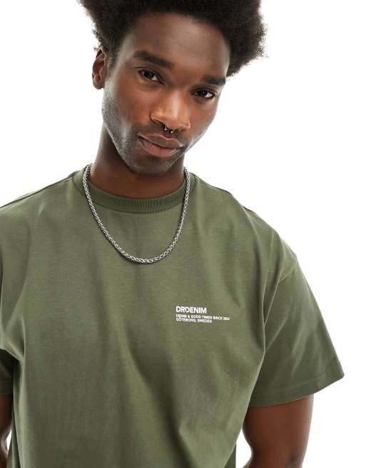 Dr Denim - Trooper - T-shirt med logoprint på ryggen og afslappet pasform i kaki, 3 af 4