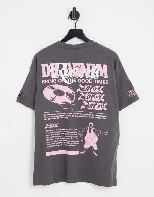 Dr Denim - Trooper - T-shirt met print op de rug in zwart met wassing 