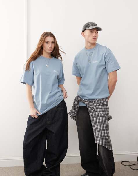Dr Denim - Trooper - T-shirt unisex comoda blu colomba con logo sul davanti - view 1