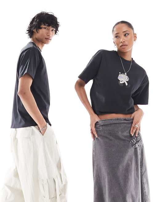 Dr Denim - Trooper - T-shirt unisexe coupe décontractée avec imprimé World Traveller sur le devant - Noir délavé, 4 de 4