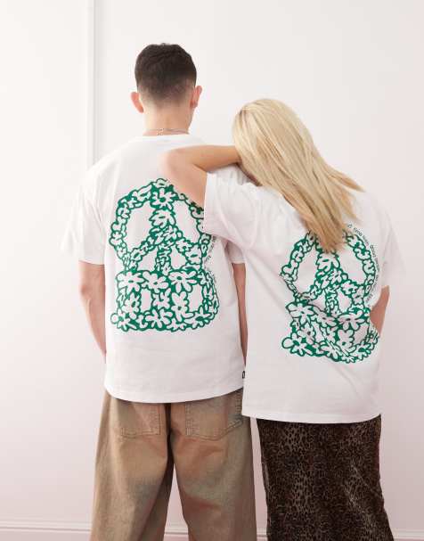 Dr Denim - Trooper - T-shirt unisexe décontracté avec imprimé signe de la paix au dos - Blanc cassé - view 1