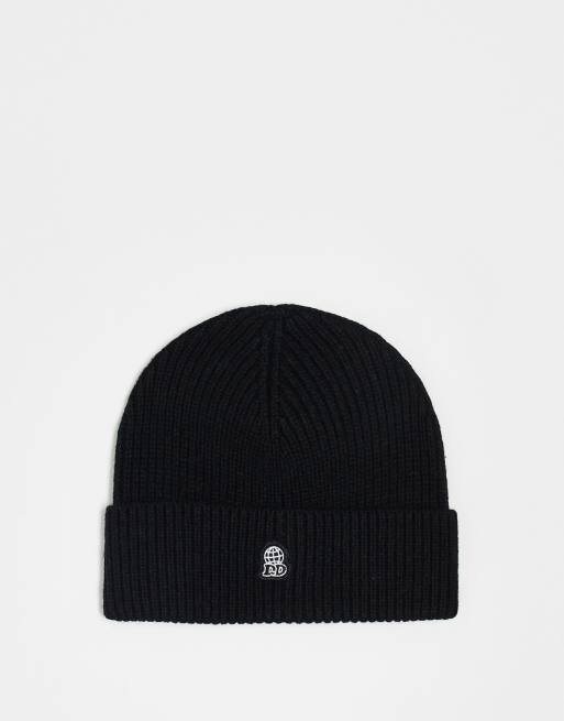 Dr Denim - Uniseks geribbelde beanie van wolmix met DD Global-borduursel in zwart