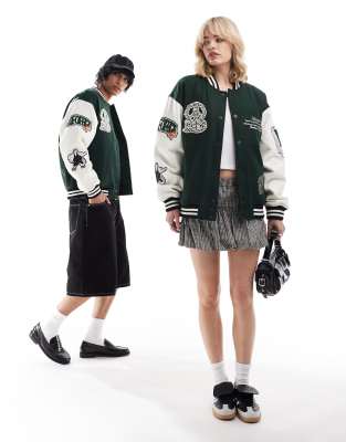 Dr Denim unisex Annivarsity jacket in green patched