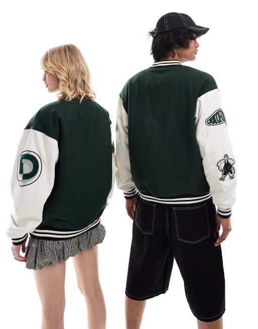 Dr Denim unisex Annivarsity jacket in green patched
