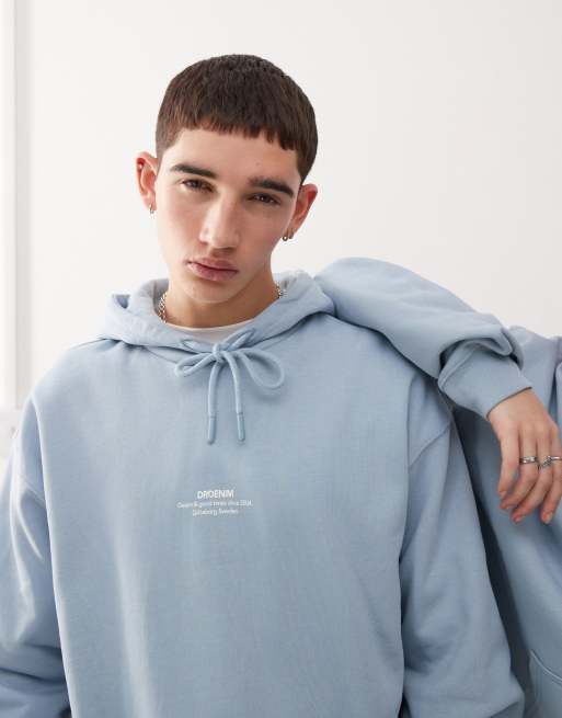 Dr Denim unisex Damien heavyweight hoodie with front logo in dove blue, 2 of 4
