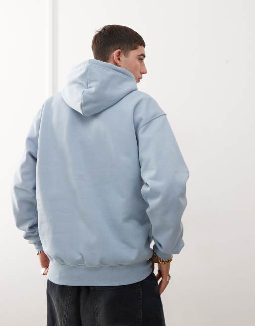 Dr Denim unisex Damien heavyweight hoodie with front logo in dove blue, 4 of 4