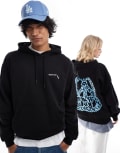[Dr Denim] Dr Denim unisex Damien relaxed fit heavyweight brushed fabric hoodie with DD peace back graphic in black M Black