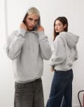 [Dr Denim] Dr Denim unisex Damien relaxed fit heavyweight brushed fabric hoodie with DD peace back graphic in grey melange S Grey melange