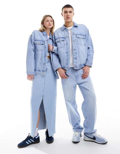 Dr Denim Unisex – Eno – Jasnoniebieska jeansowa kurtka oversize z efektem sprania