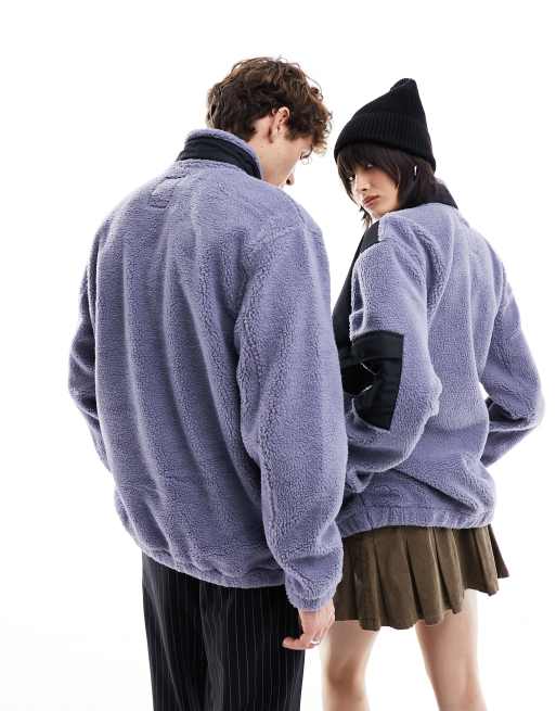 Dr Denim – Unisex – Ethan – Lavendelblå jacka i teddyfleece med dragkedja, 4 av 4