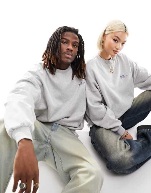 Dr Denim - Unisex Justus - Los zwaar sweatshirt met ronde hals in gemêleerd grijs