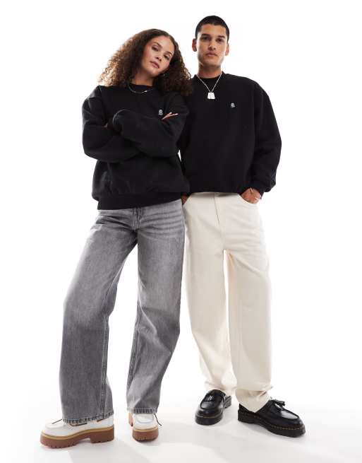 Dr Denim unisex Kenan heavyweight relaxed fit crew neck sweatshirt in black, 2 of 4