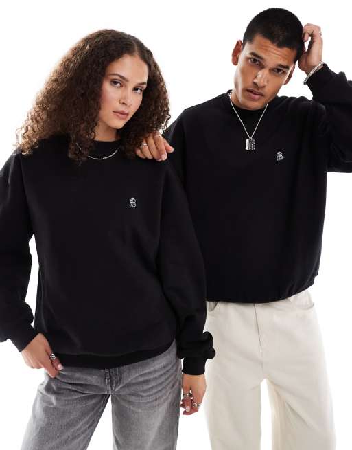 Dr Denim unisex Kenan heavyweight relaxed fit crew neck sweatshirt in black, 4 of 4