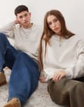 [Dr Denim] Dr Denim unisex Kenan heavyweight relaxed fit crew neck sweatshirt in oatmeal with white small logo S Light beige